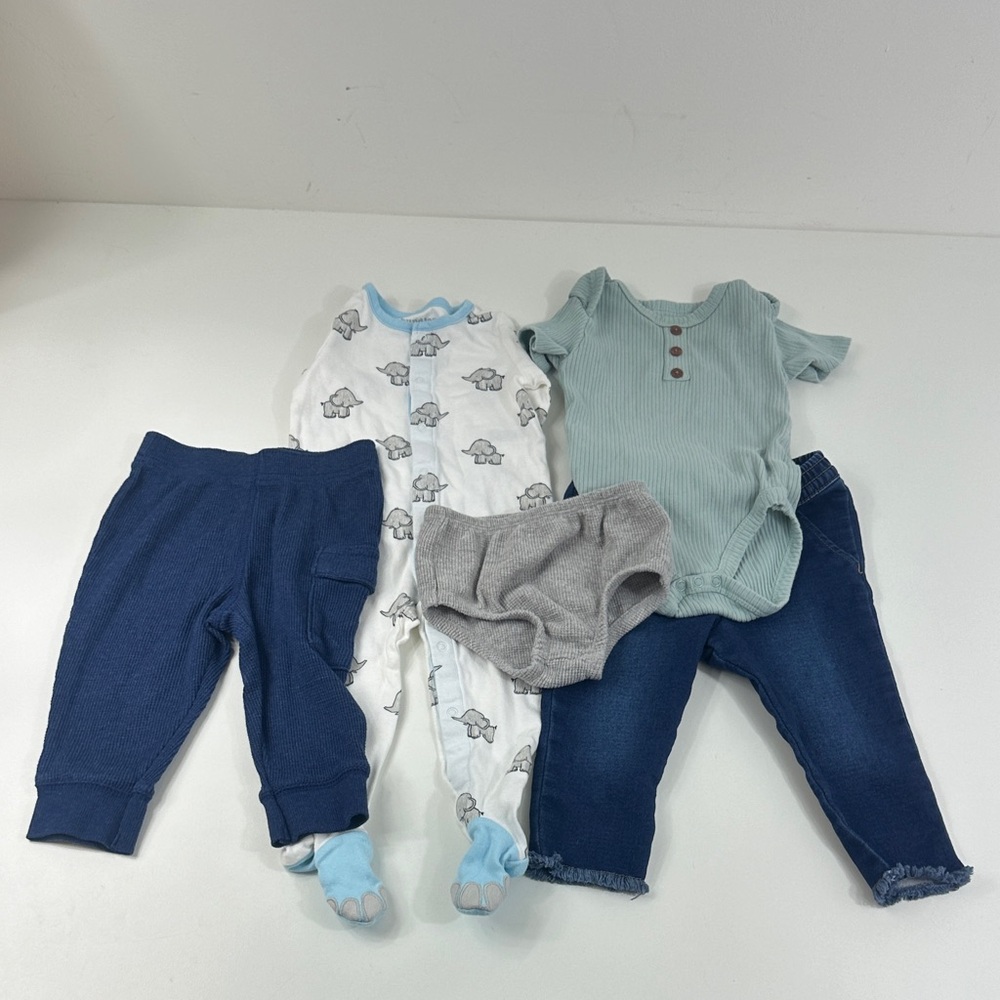 Baby Boy 5-Piece Clothing Set - Blue, Light Blue, Gray 6-12 months animal print